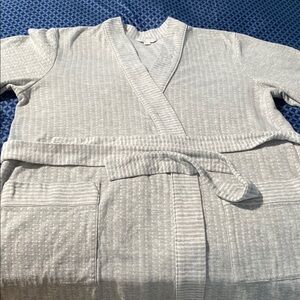 Charter Club Gray and White Waffle-Knit Robe with Belt